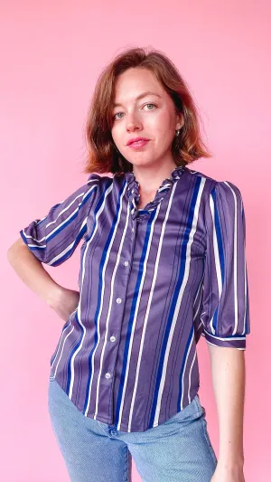 1980s Purple Striped Blouse, sz. M