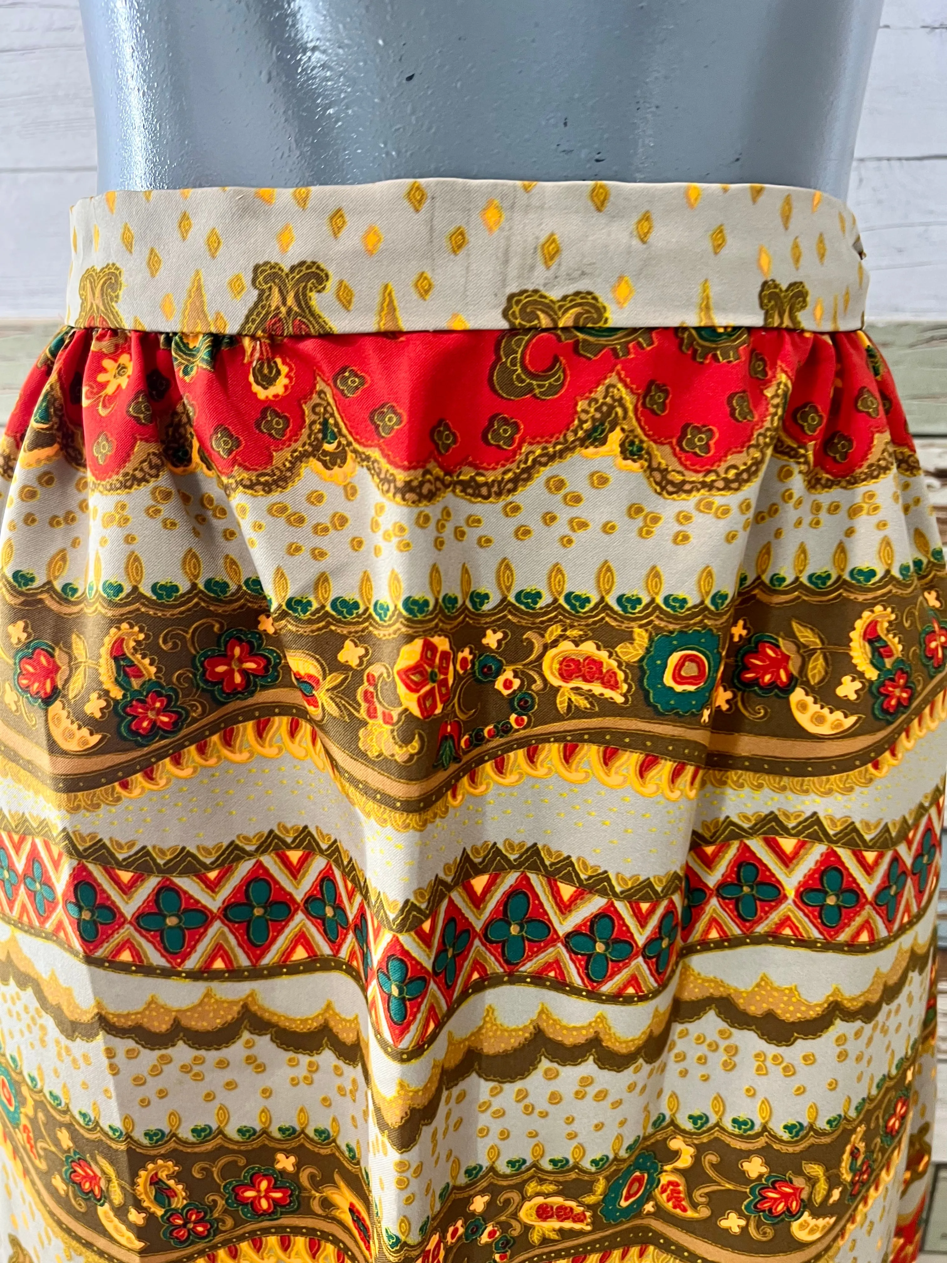 70’s Sand And Orange Multicolor Print Maxi Skirt