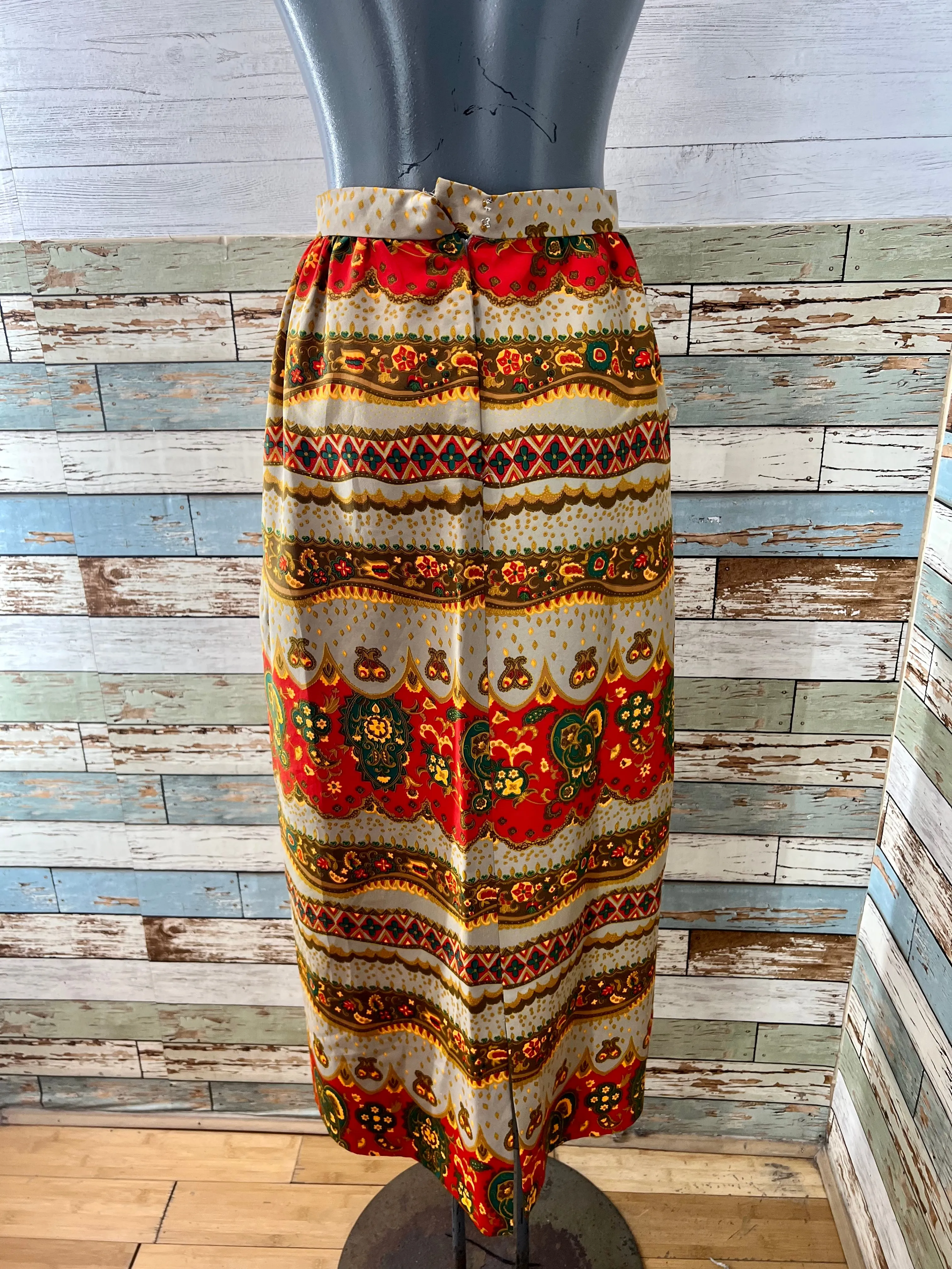 70’s Sand And Orange Multicolor Print Maxi Skirt