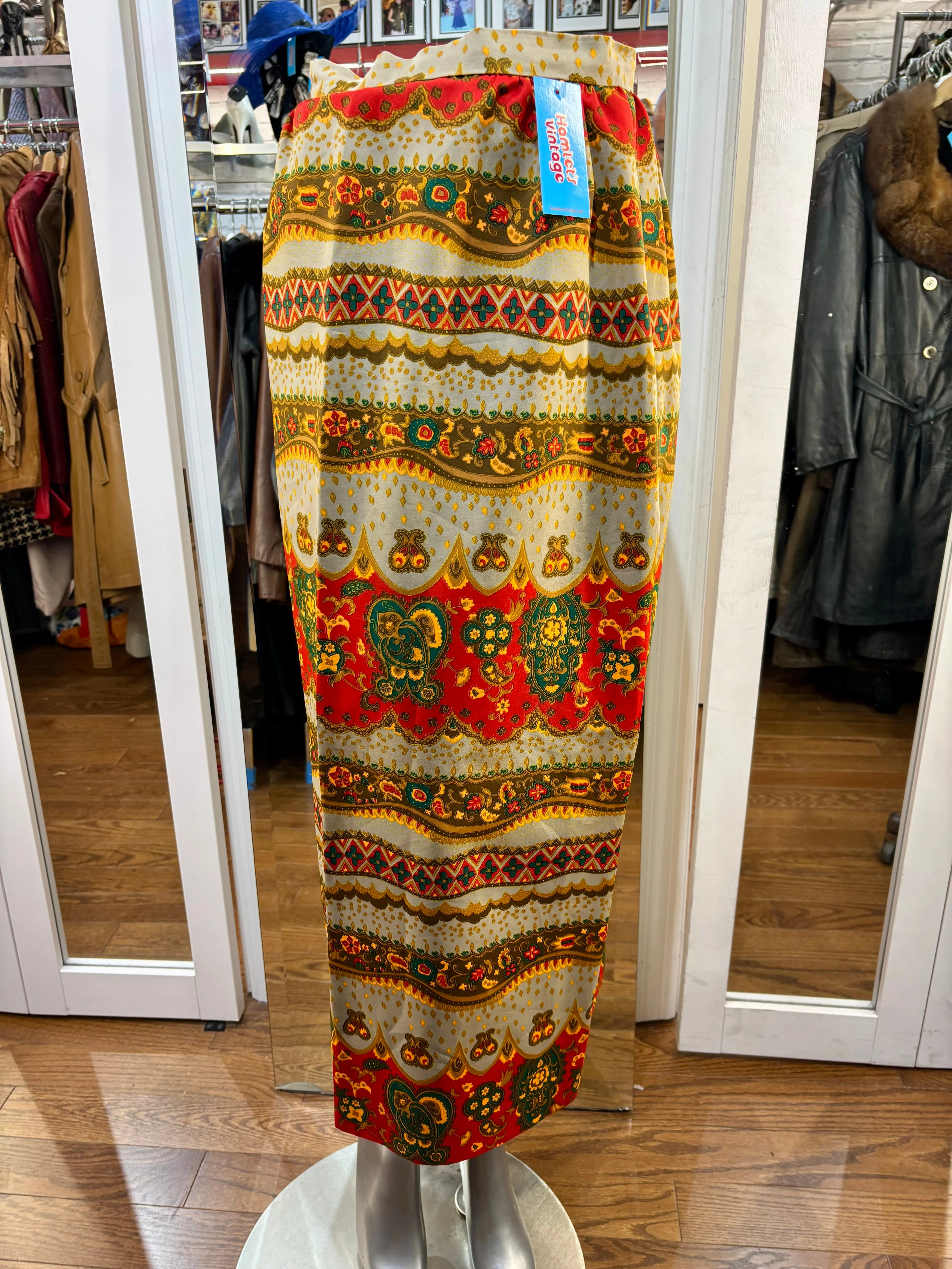 70’s Sand And Orange Multicolor Print Maxi Skirt