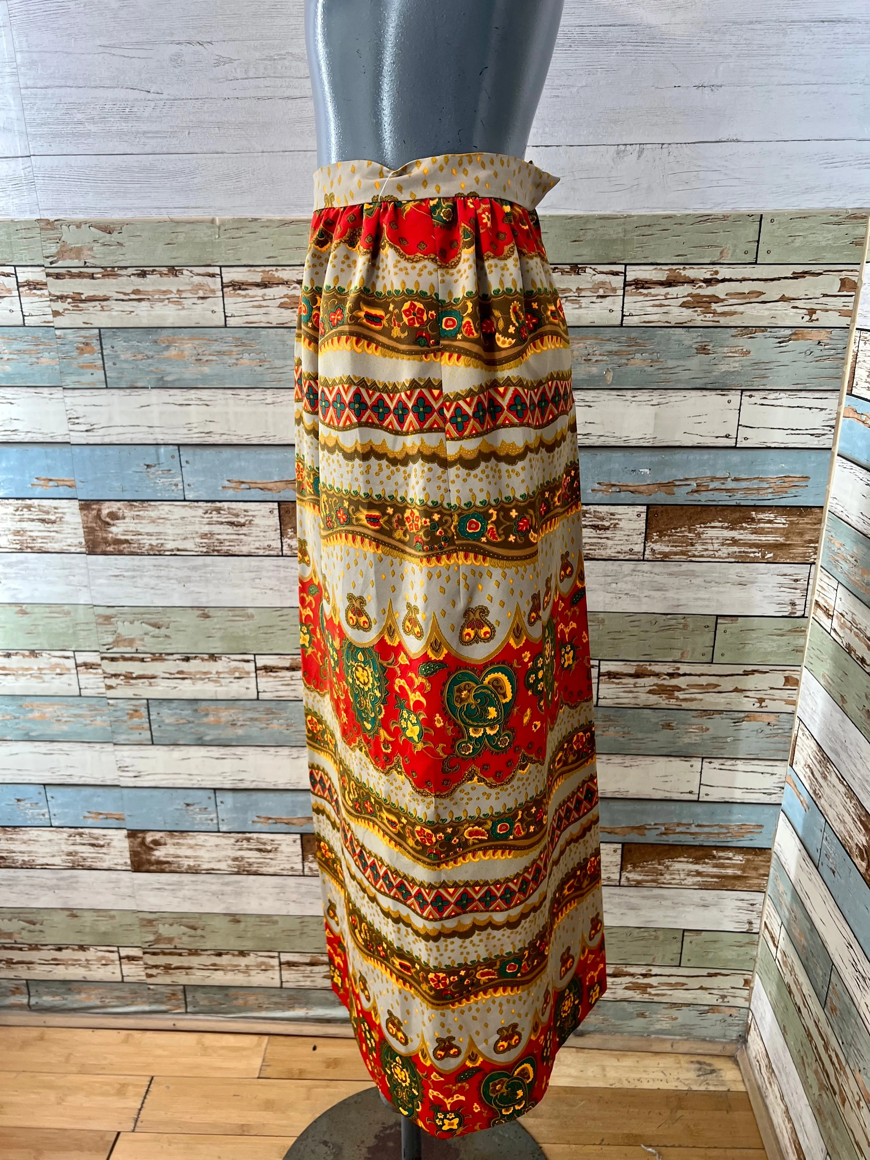 70’s Sand And Orange Multicolor Print Maxi Skirt