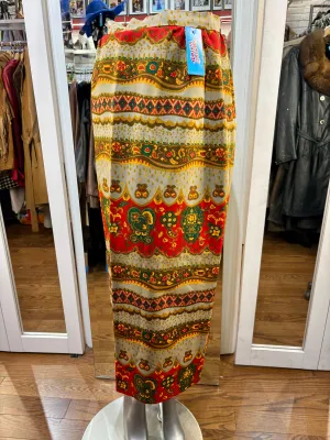 70’s Sand And Orange Multicolor Print Maxi Skirt