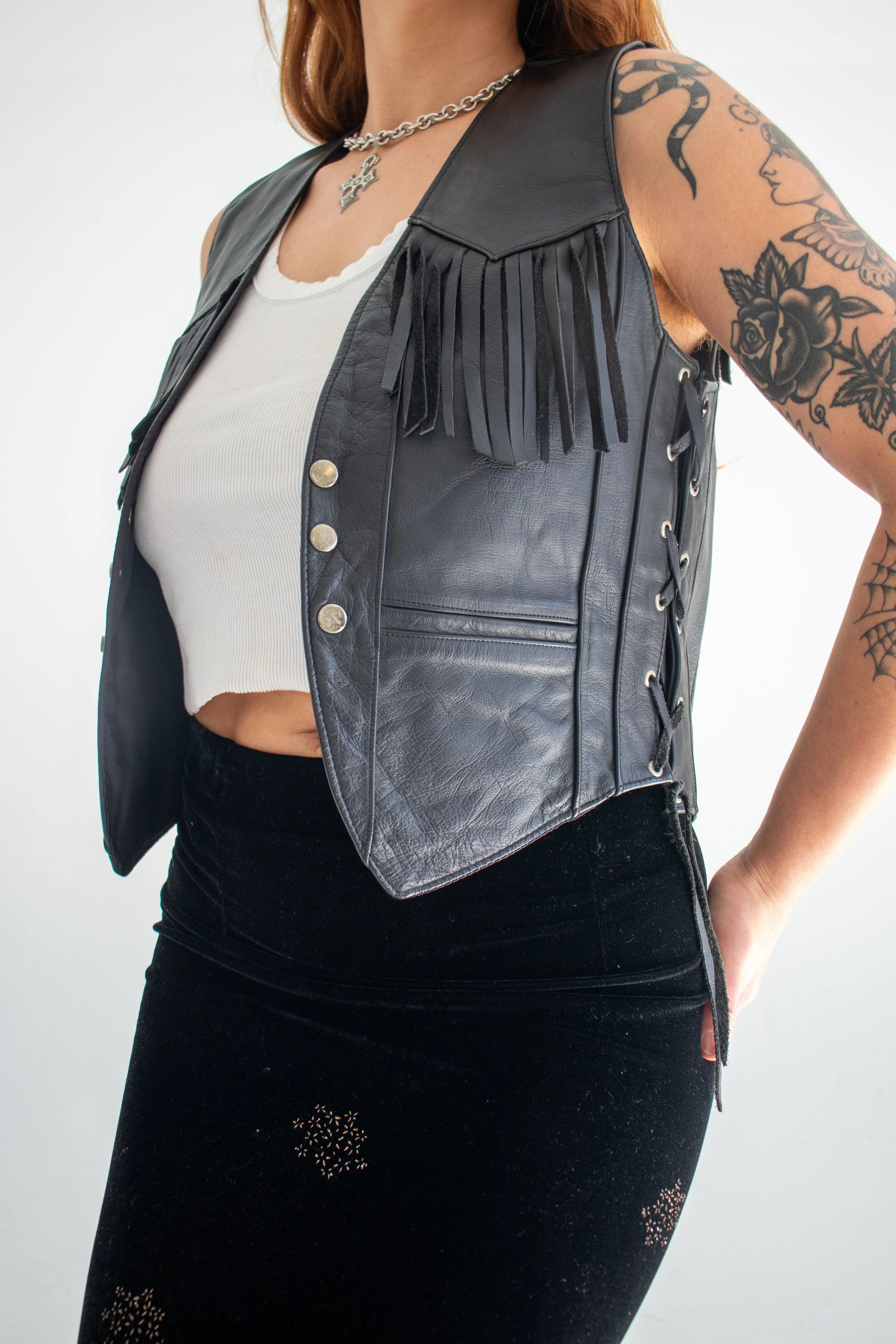 90s Leather Tassel Vest