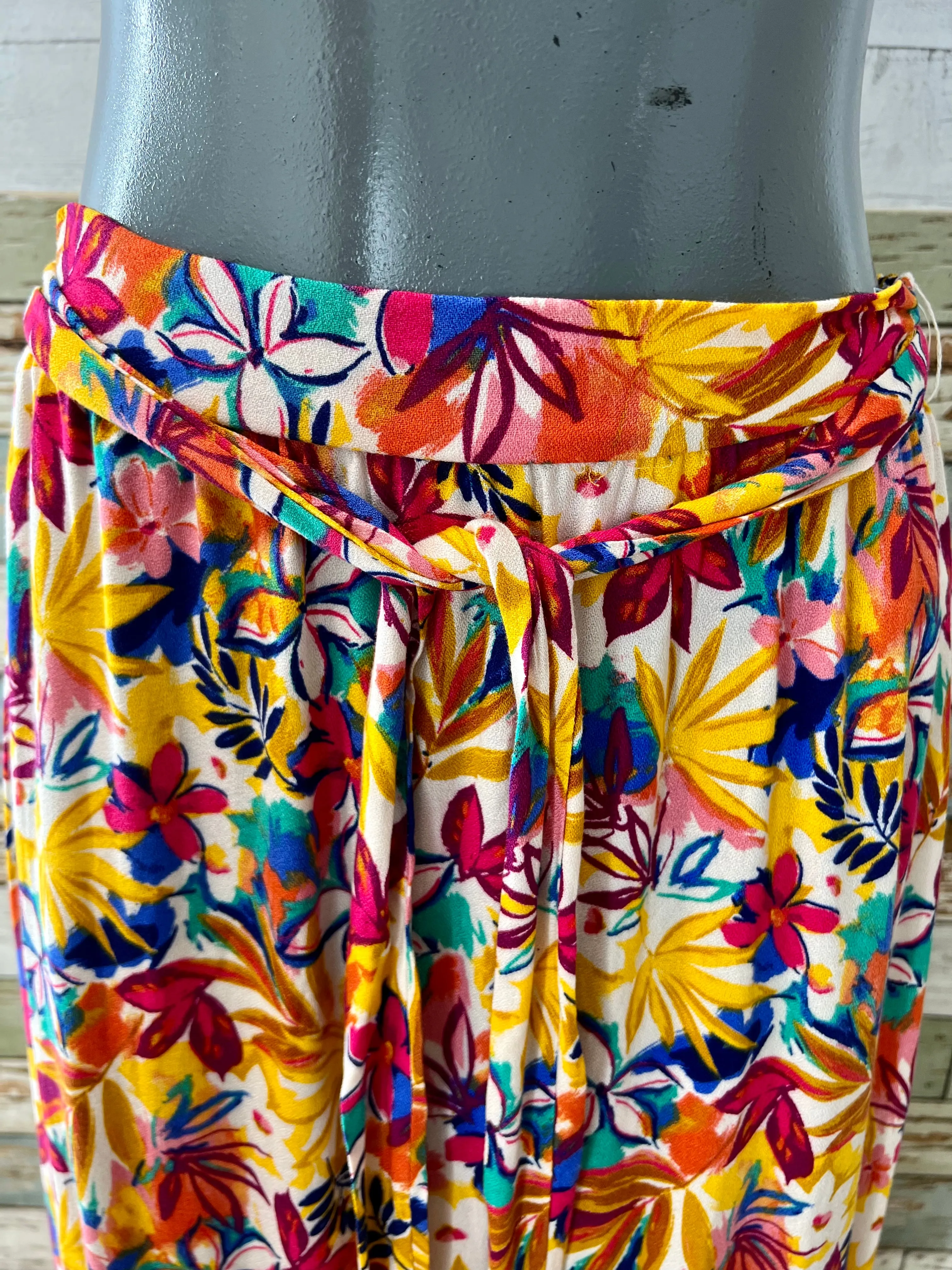 90’s Yellow a Multicolor Tropical Flower Print Skirt