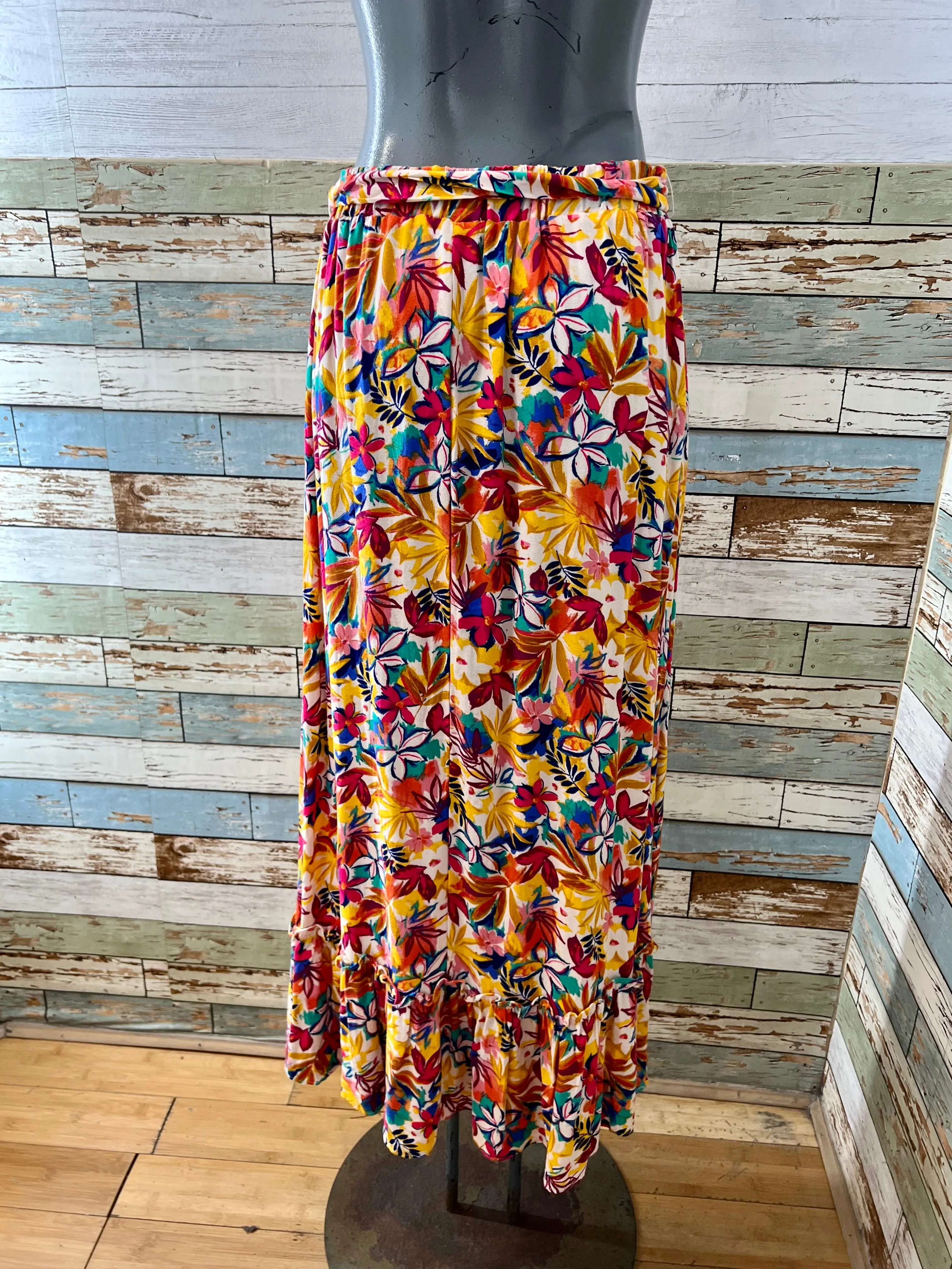 90’s Yellow a Multicolor Tropical Flower Print Skirt