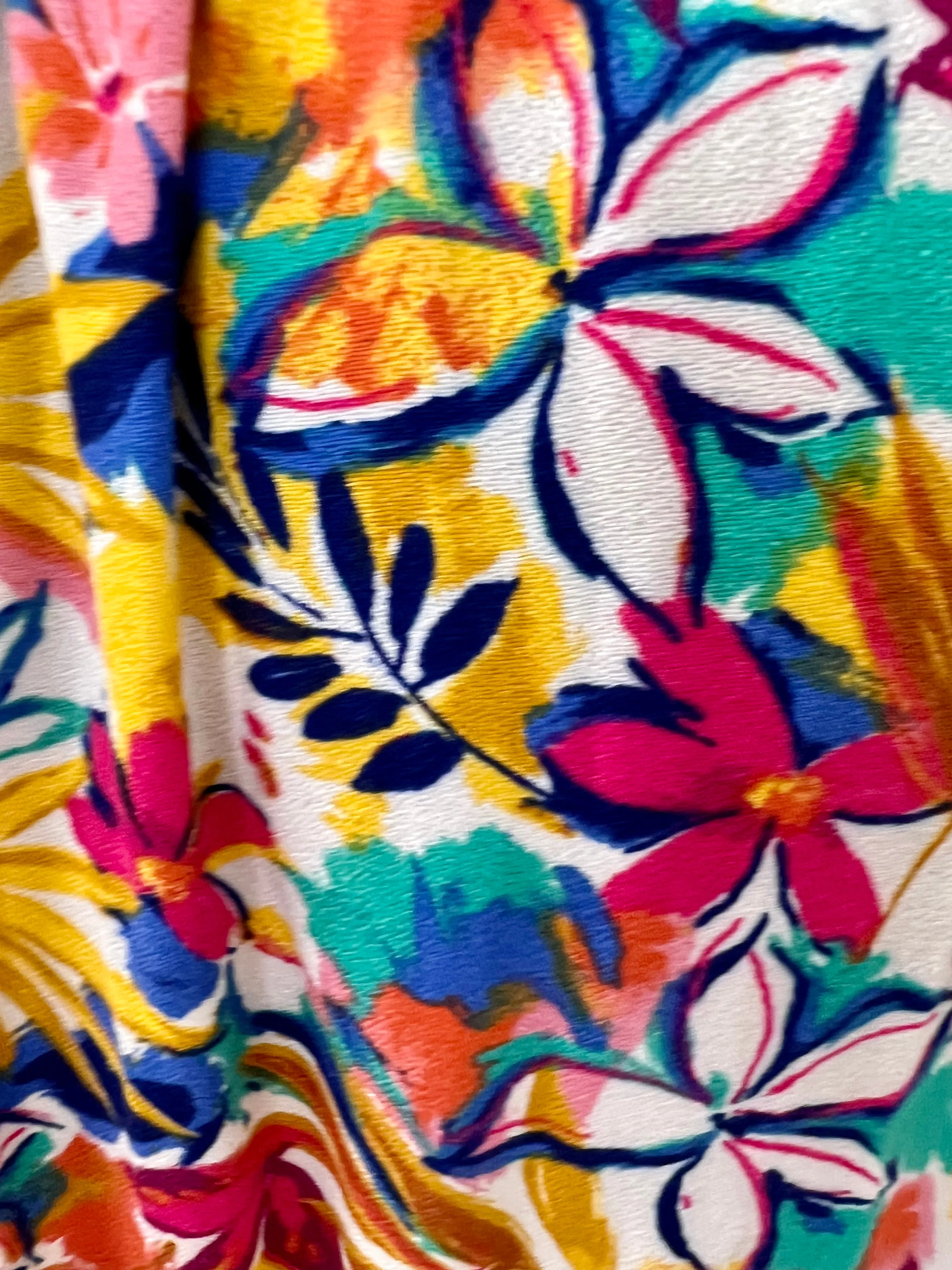 90’s Yellow a Multicolor Tropical Flower Print Skirt