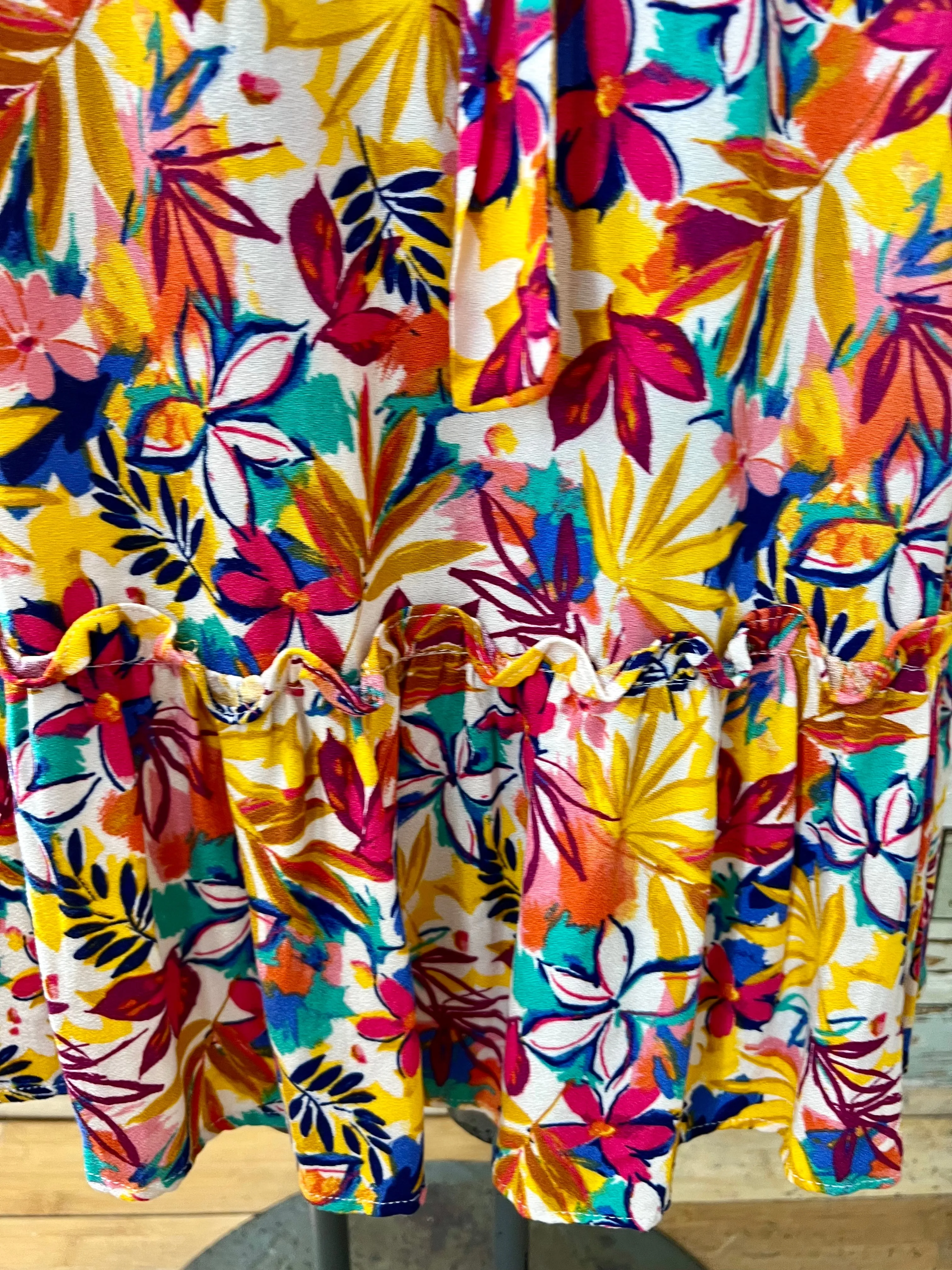 90’s Yellow a Multicolor Tropical Flower Print Skirt