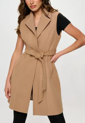 Adriana Long Vegan Wool Vest- Khaki