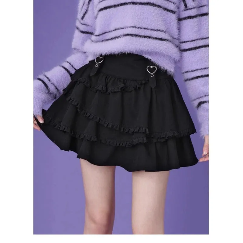 Advbridge Black Y2k Mini Skirt Women Sweet Harajuku Kawaii Ruffle Gothic Patchwork Short Skirt Casual Grunge Street A-line Skirts