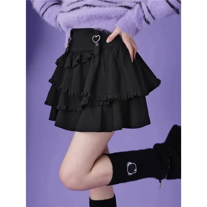 Advbridge Black Y2k Mini Skirt Women Sweet Harajuku Kawaii Ruffle Gothic Patchwork Short Skirt Casual Grunge Street A-line Skirts