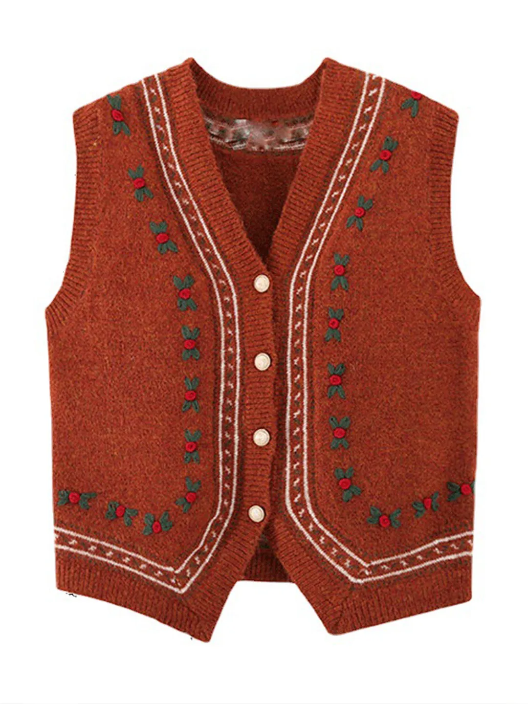 Alani Vintage Embroidery V-Neck Knitted Vest-Orange