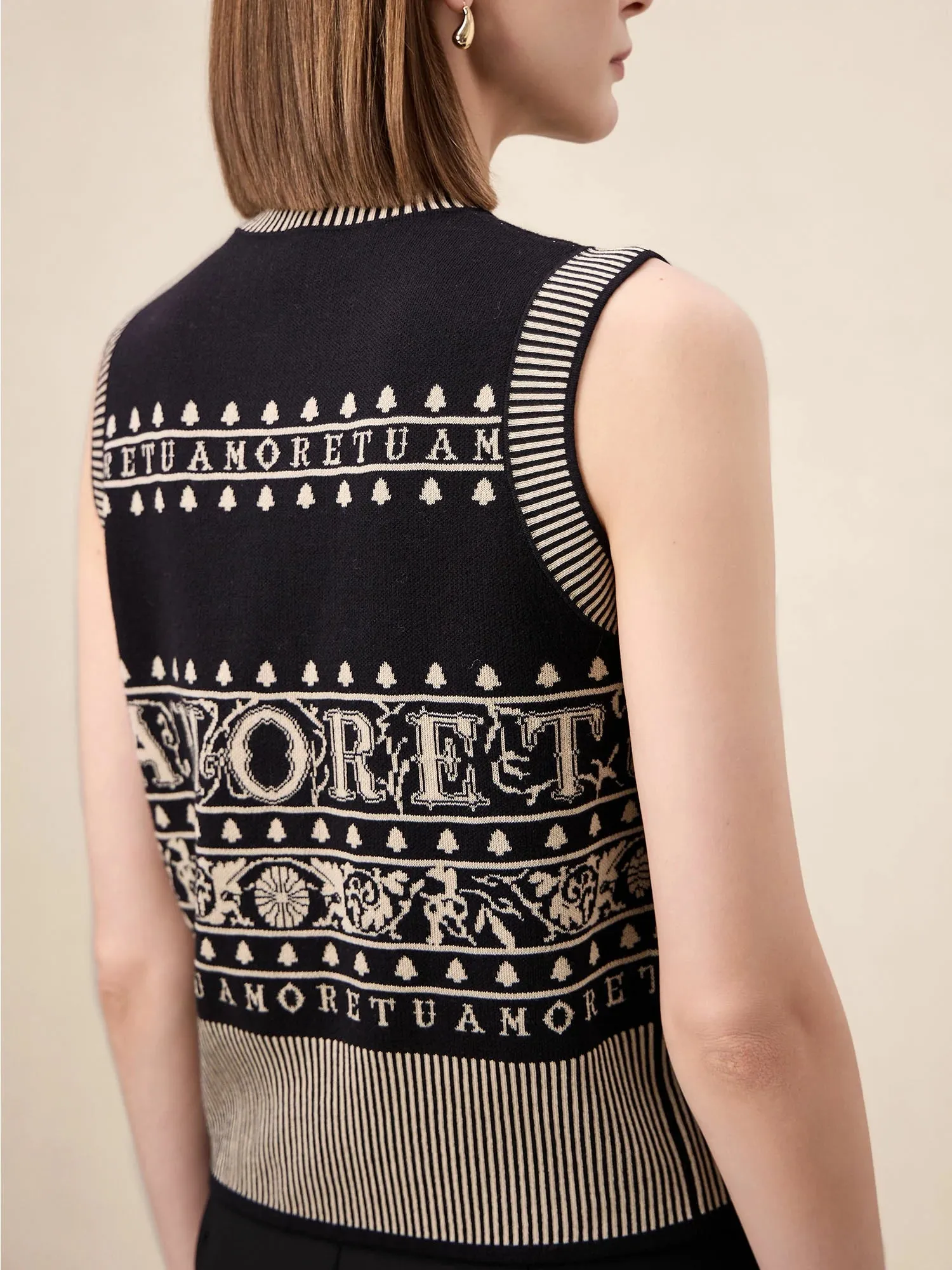 Amoretu Brand Patterned Sleeveless Knitted Vest