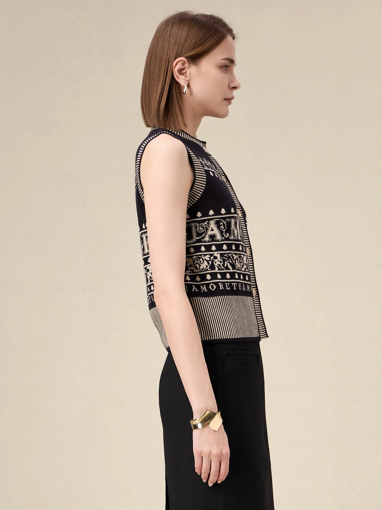 Amoretu Brand Patterned Sleeveless Knitted Vest