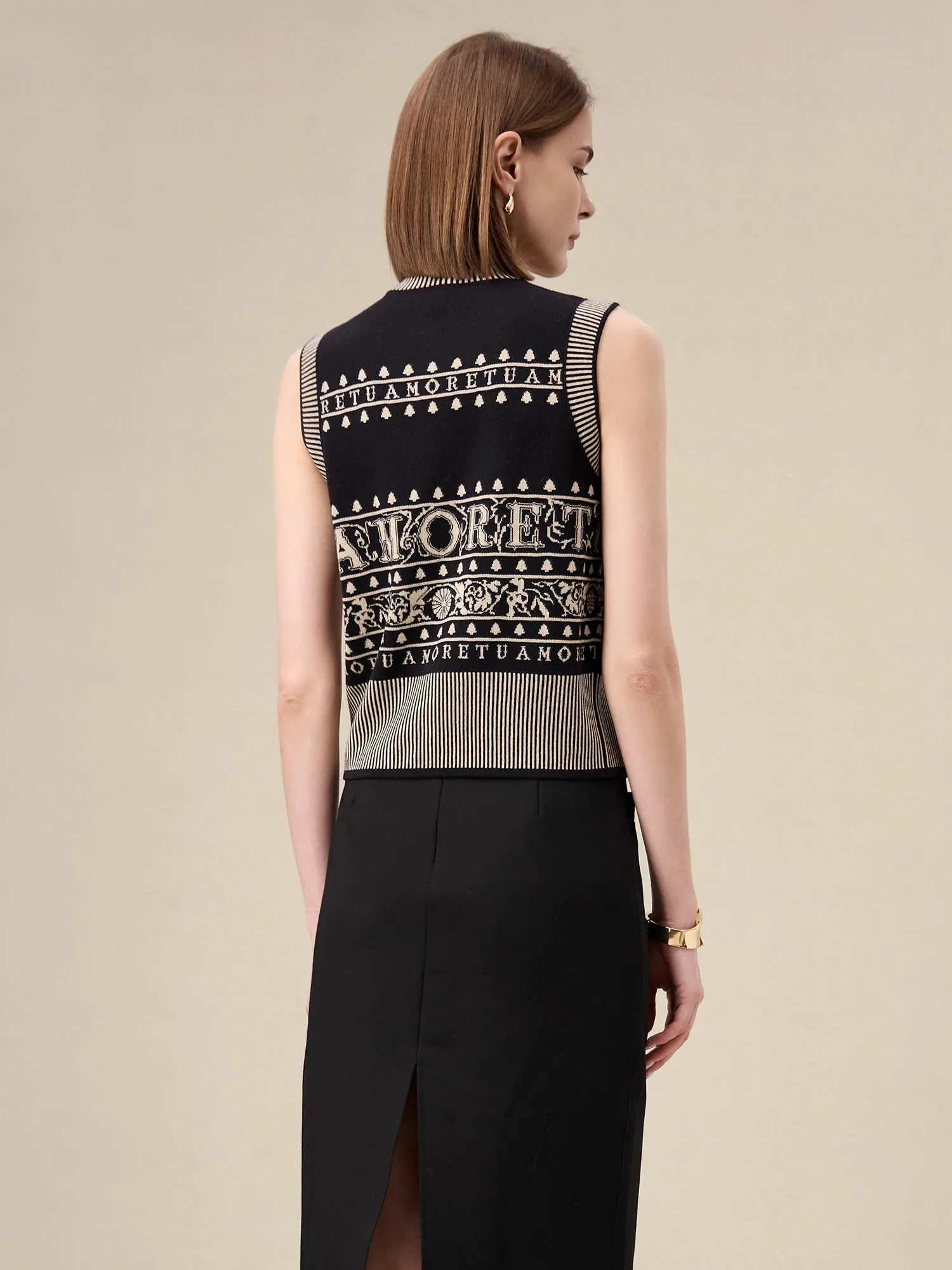 Amoretu Brand Patterned Sleeveless Knitted Vest