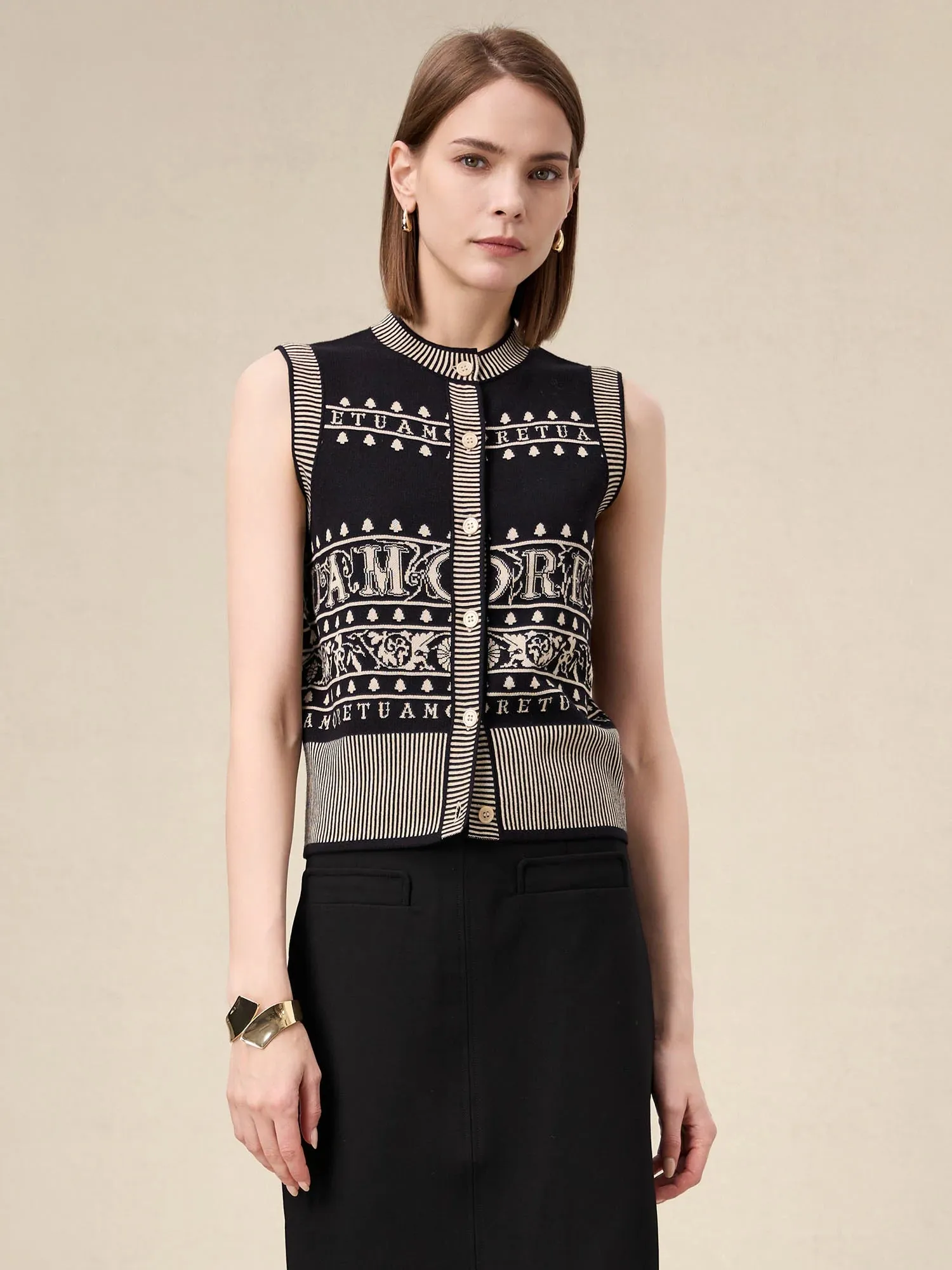 Amoretu Brand Patterned Sleeveless Knitted Vest