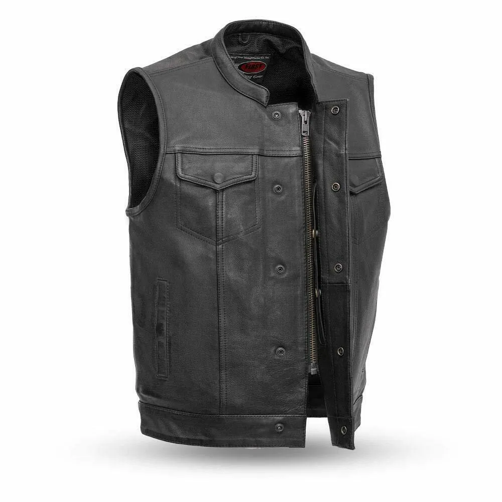 Anarchist Biker Club Leather vest with Gun pockets one piece back for patches