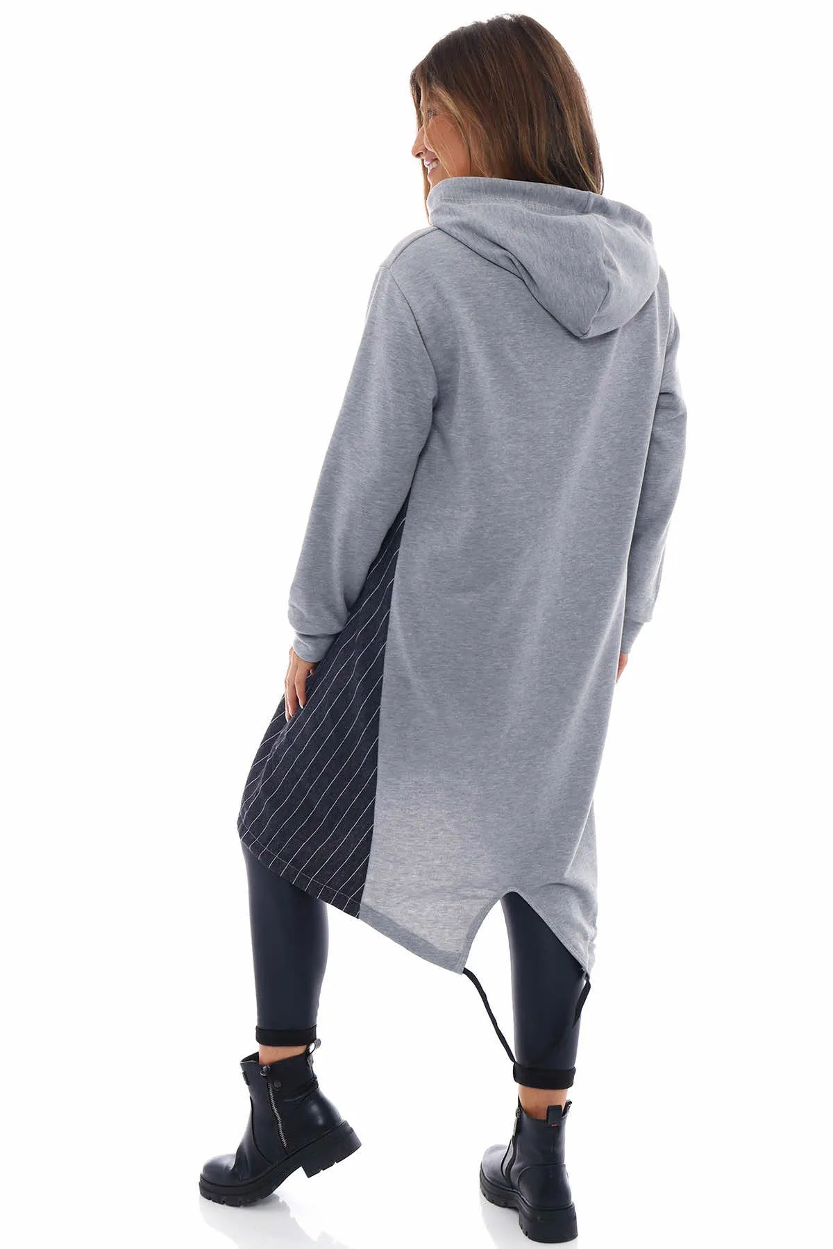 Anya Stripe Hooded Cotton Tunic Marl Grey