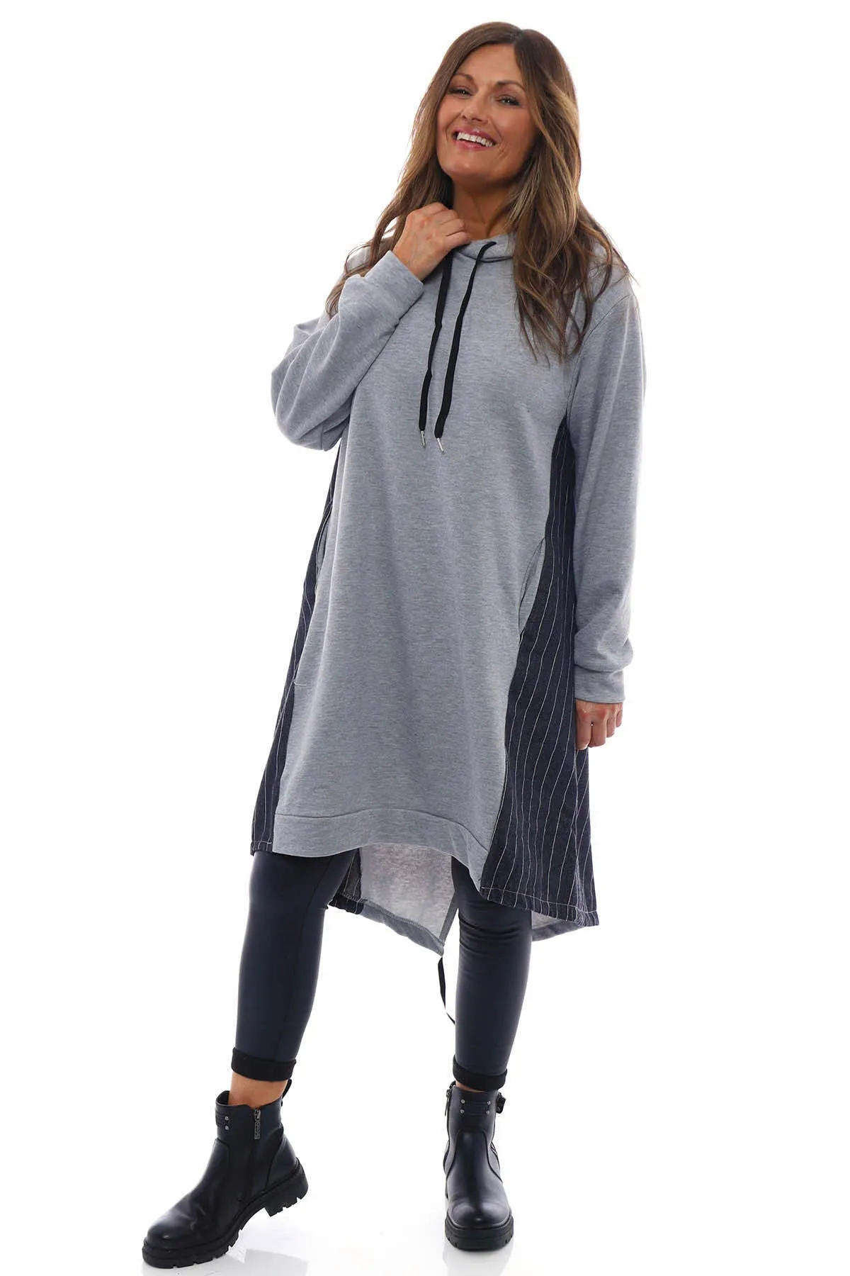 Anya Stripe Hooded Cotton Tunic Marl Grey