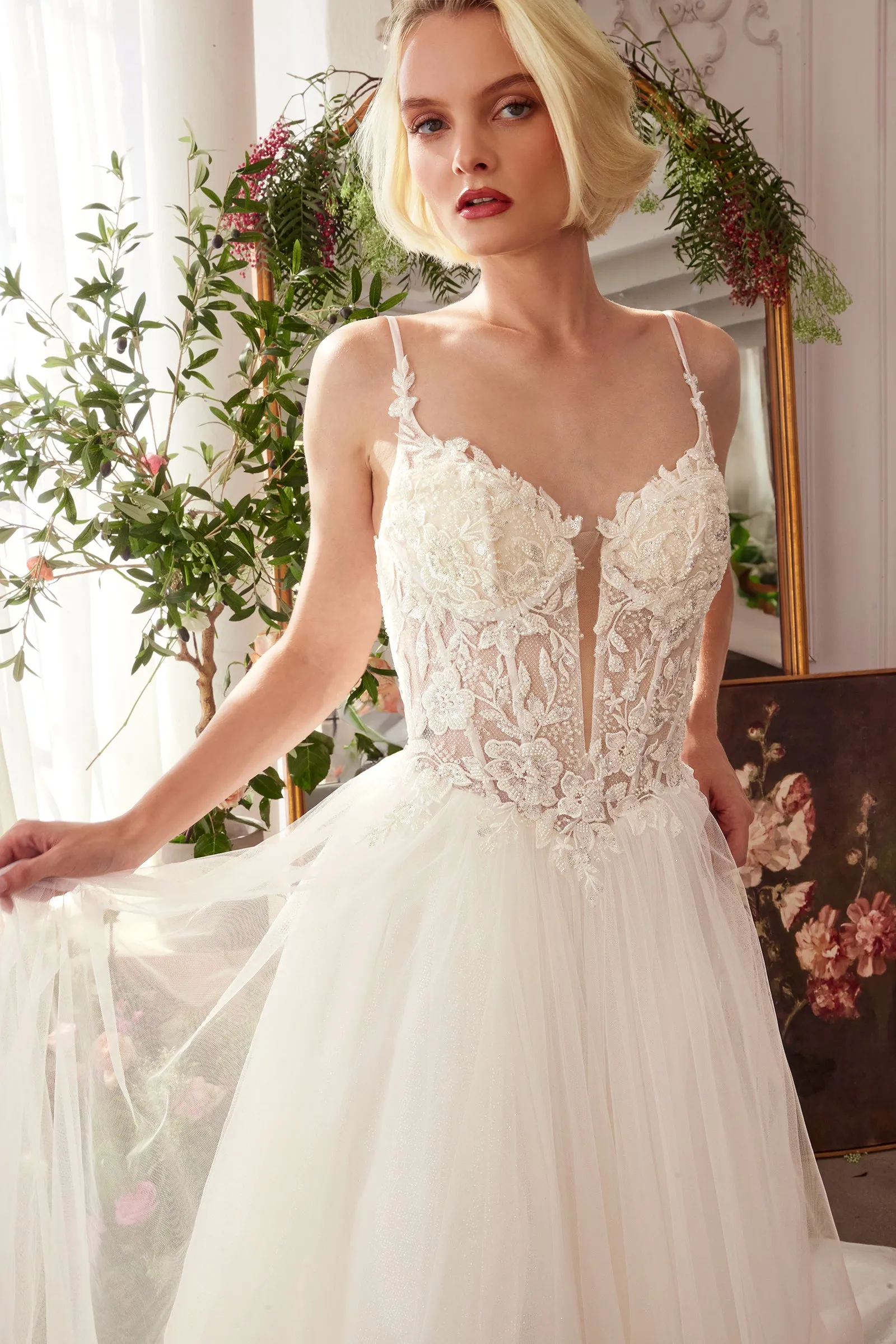 Applique Sleeveless A-line Bridal Gown by Ladivine WL029