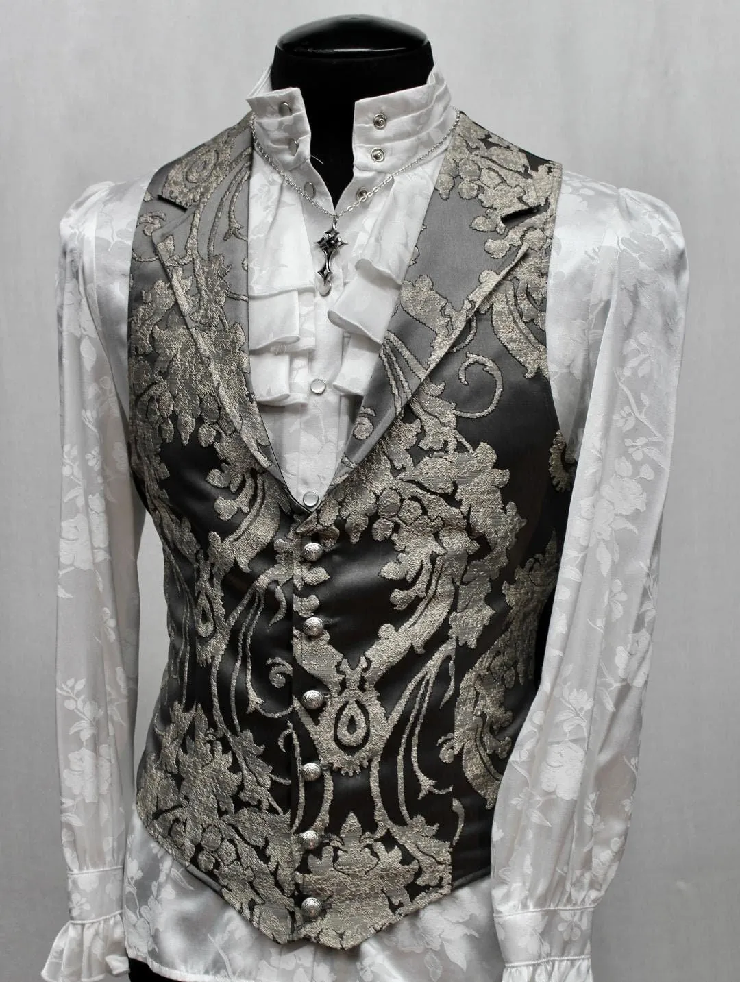 ARISTOCRAT VEST - Grey Satin Brocade