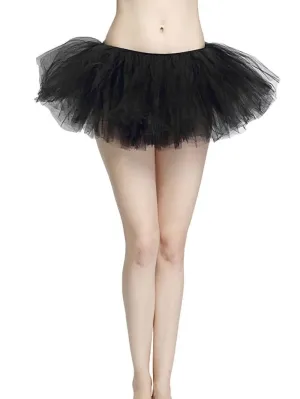 Black - 5 Layer Tutu Skirt for Running, Dress-Up, Costumes