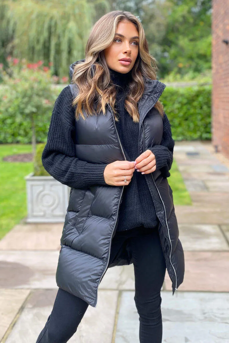 Black Drawstring Hooded Gilet