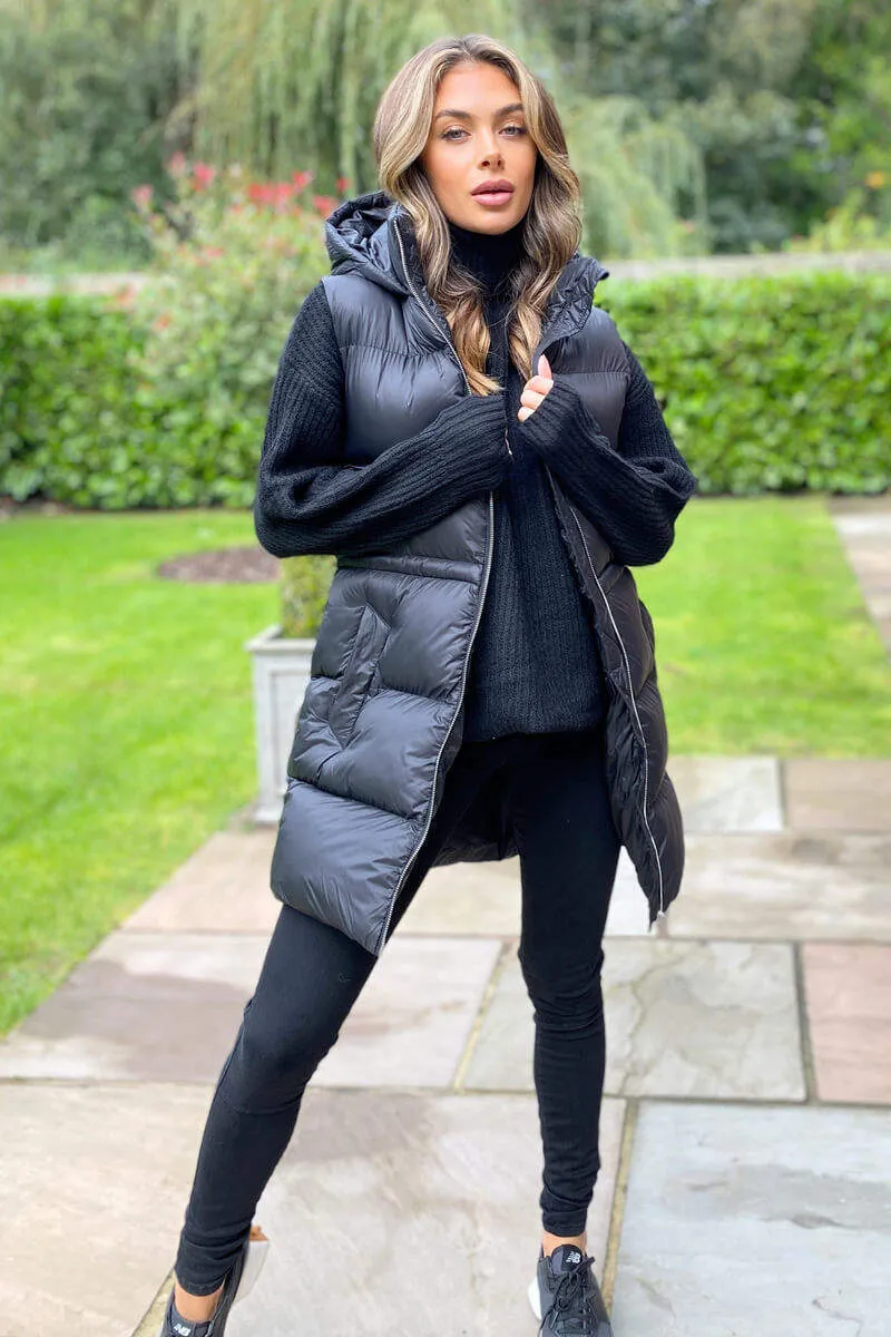 Black Drawstring Hooded Gilet