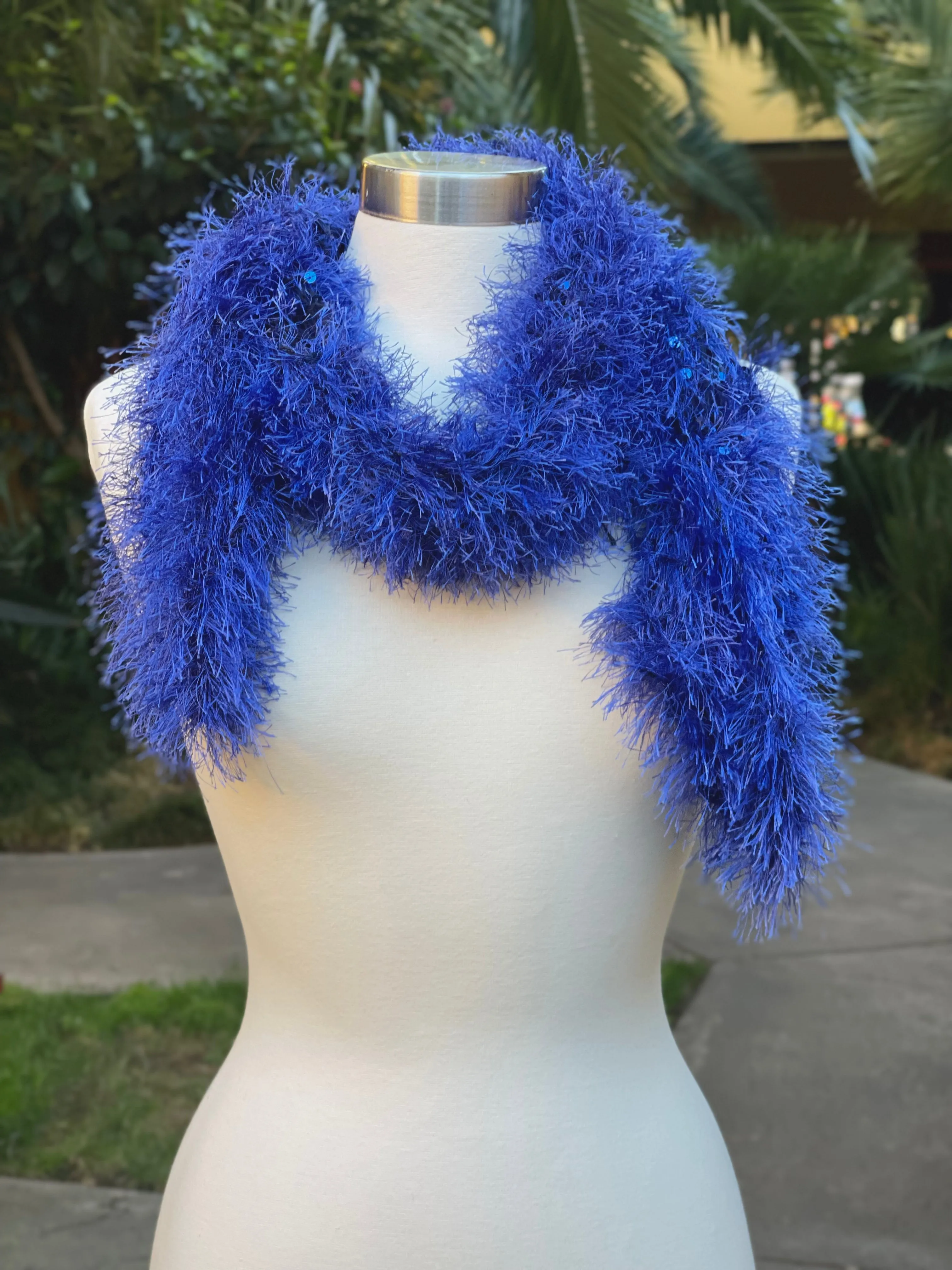 Blue Hand Openwork Knitted Scarf for Women