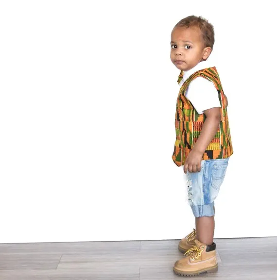 Boys African Kente Vest & Bow Tie