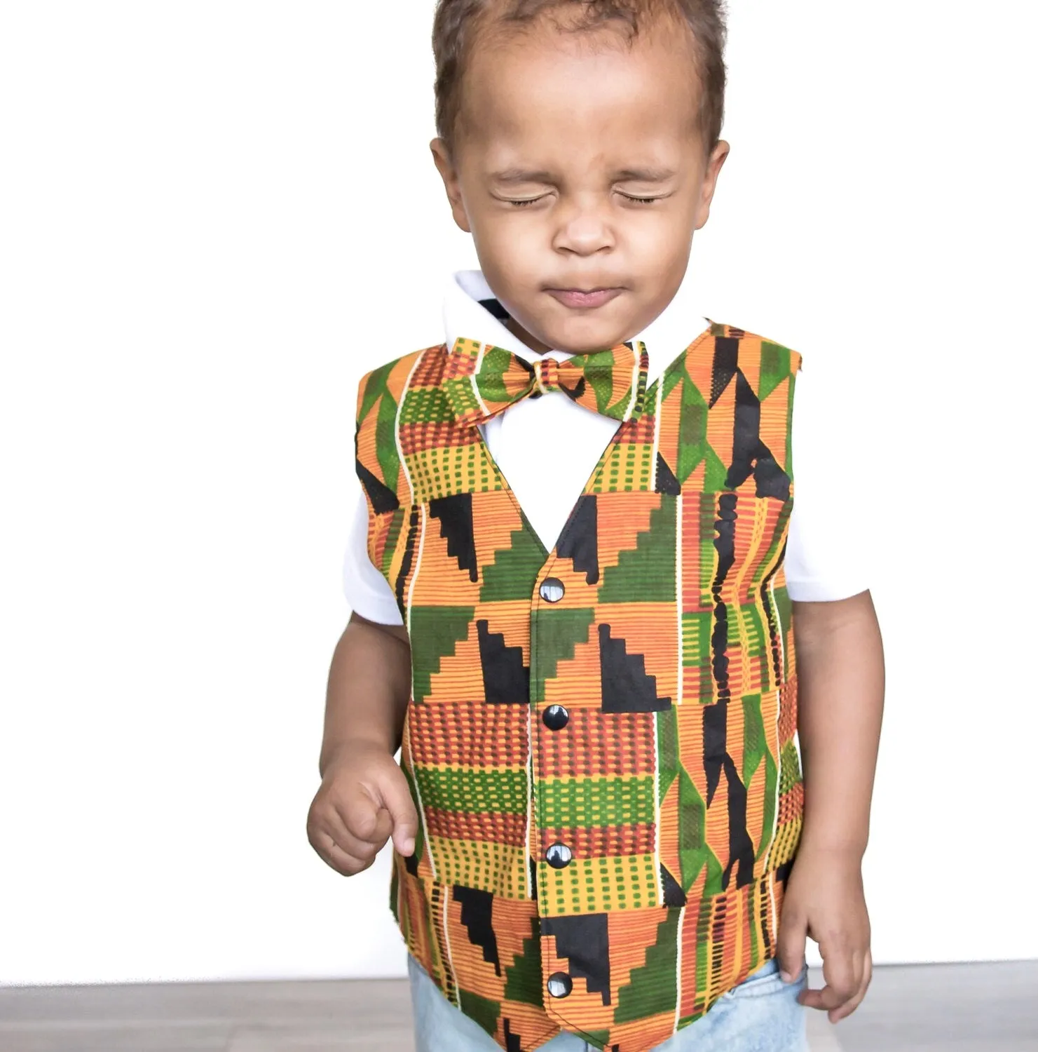 Boys African Kente Vest & Bow Tie