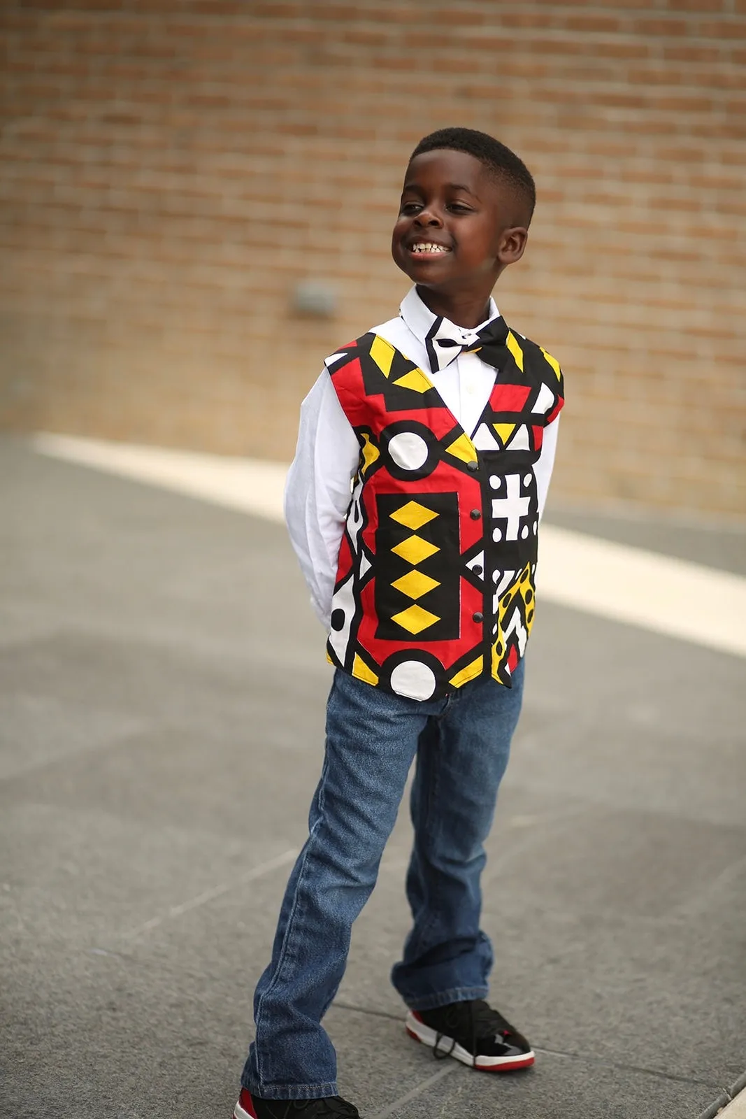 Boys Red Angolan Vest with Bow Tie