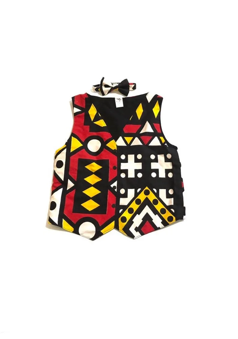 Boys Red Angolan Vest with Bow Tie