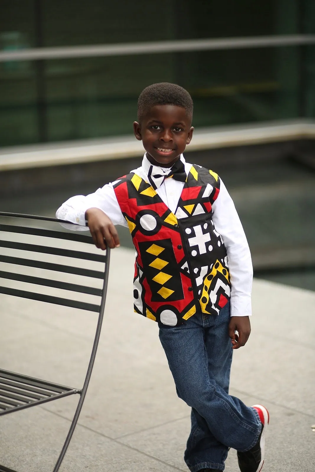 Boys Red Angolan Vest with Bow Tie