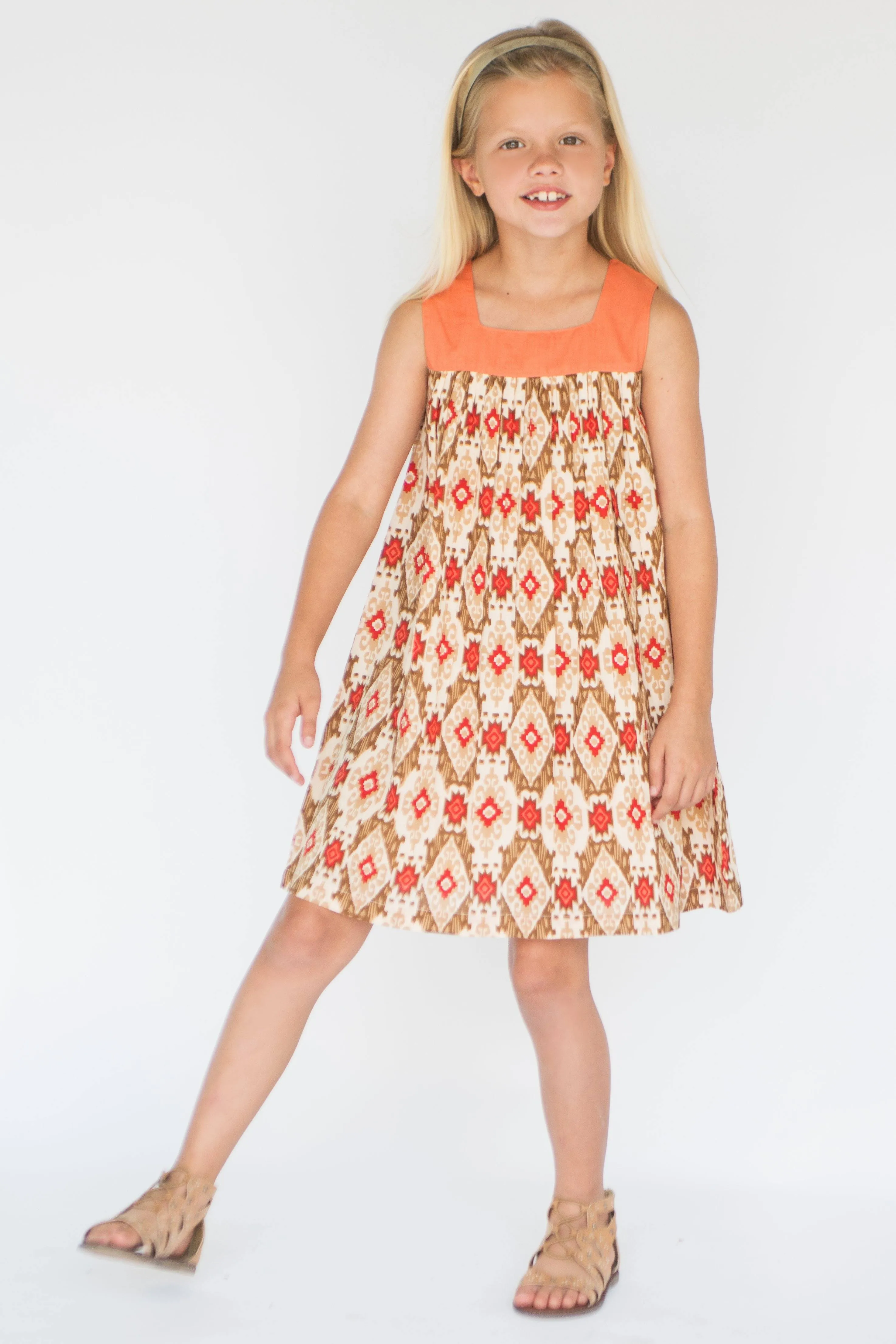 Brown & Orange Abstract Babydoll Dress