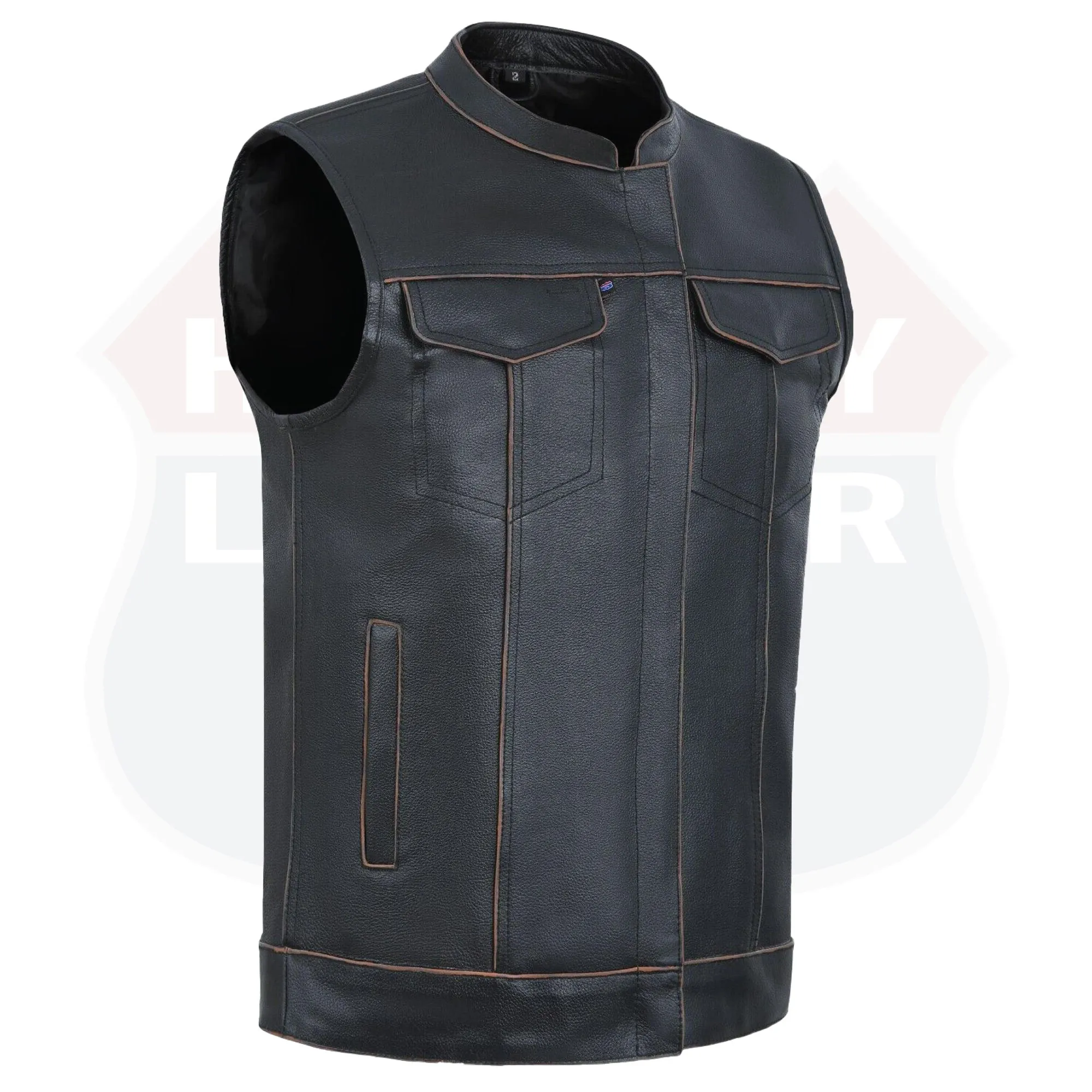 BROWN HL11689RUB SOA Men's Rub Buff Leather Vest Anarchy Motorcycle Biker Club Concealed Carry