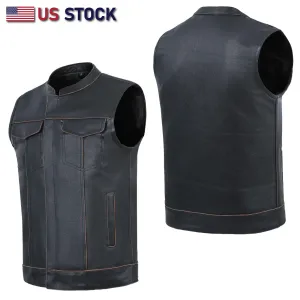 BROWN HL11689RUB SOA Men's Rub Buff Leather Vest Anarchy Motorcycle Biker Club Concealed Carry