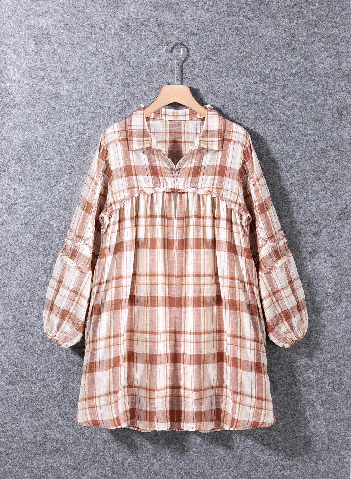 Brown Plaid Print Babydoll Mini Dress