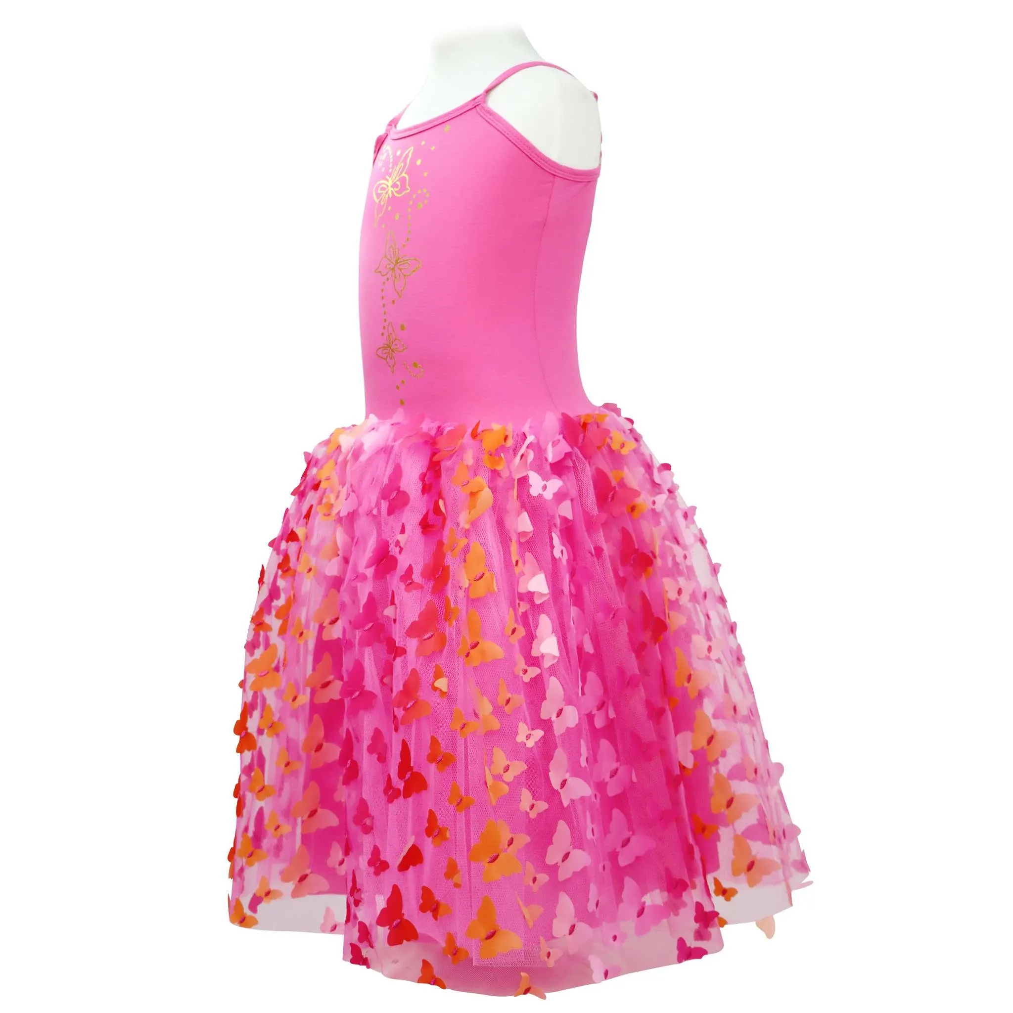 Butterfly Hot Pink & Gold Multi-layered Dress