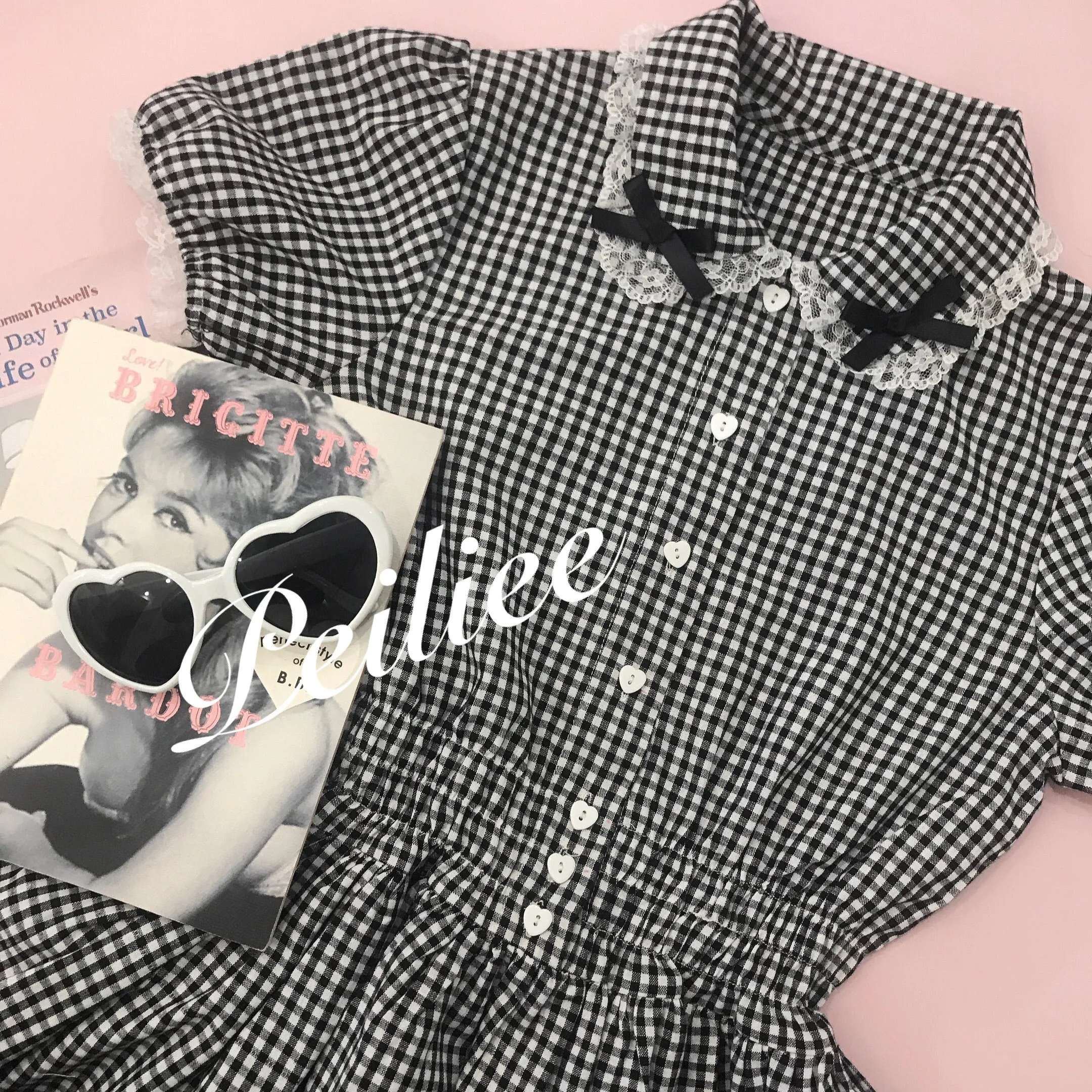 [By Peiliee] Afternoon Tea At Tiffany Gingham Babydoll Mini Dress Lolita 1997 style