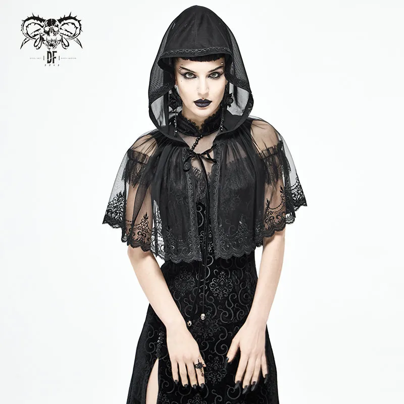 CA022 Lace mesh hooded small cape