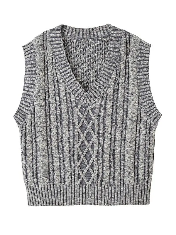 Cable V-neck Knitted Vest