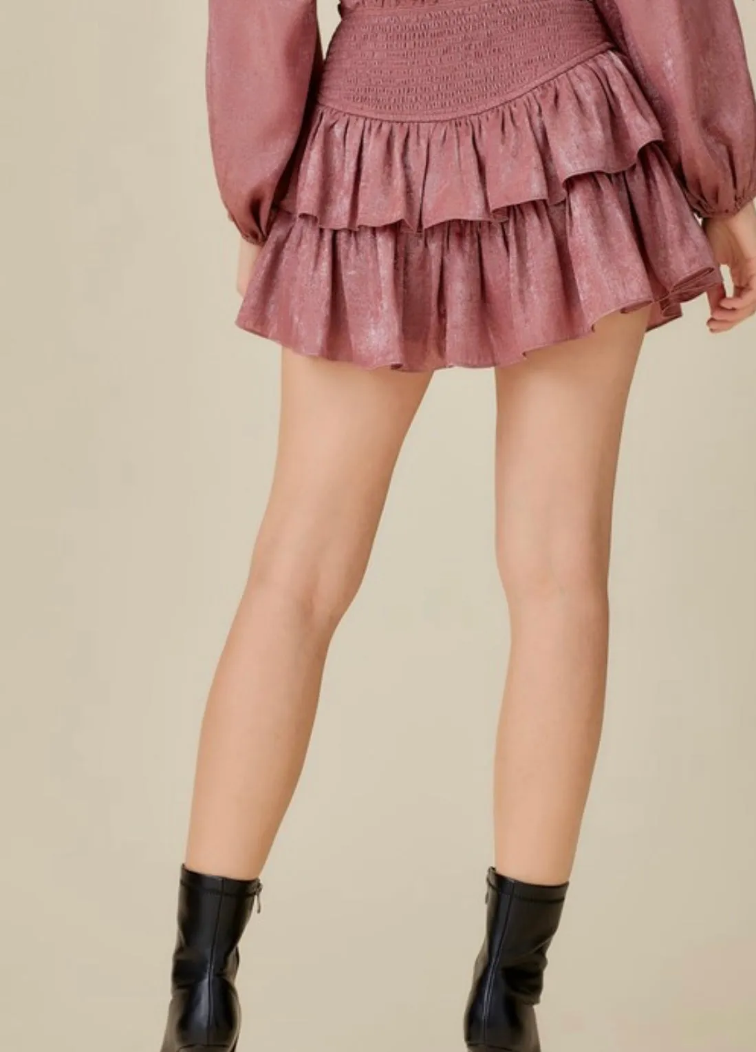 Cameo Rose Ruffle Layered Skort