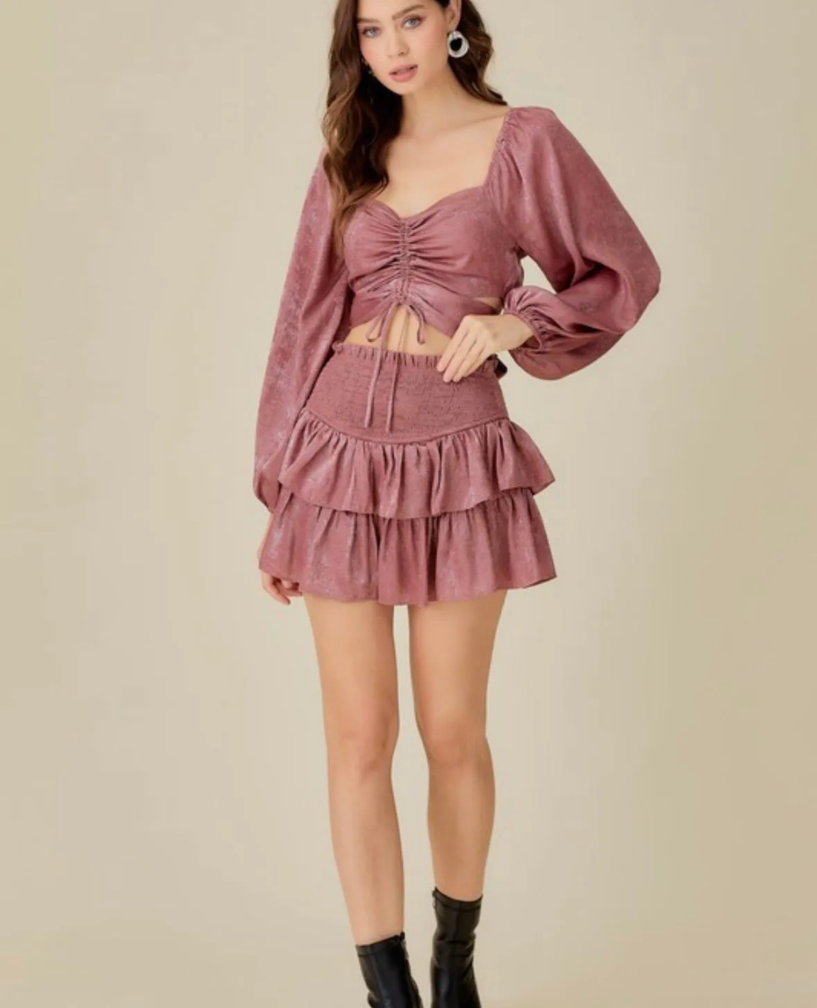 Cameo Rose Ruffle Layered Skort