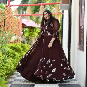 Chocolate Gota Patti Pure Georgette Cape Set