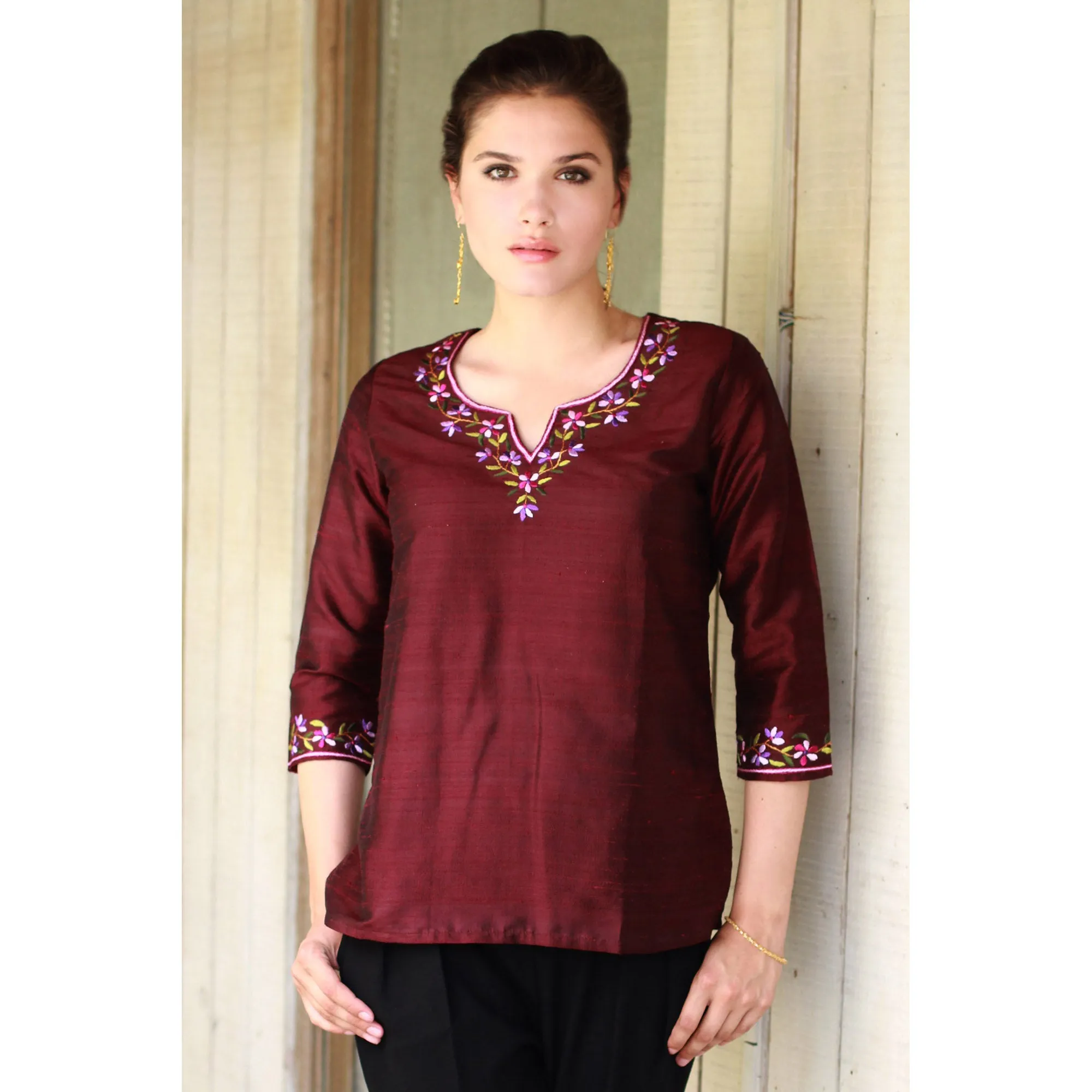 Classy Wine Multicolor Silk Tunic