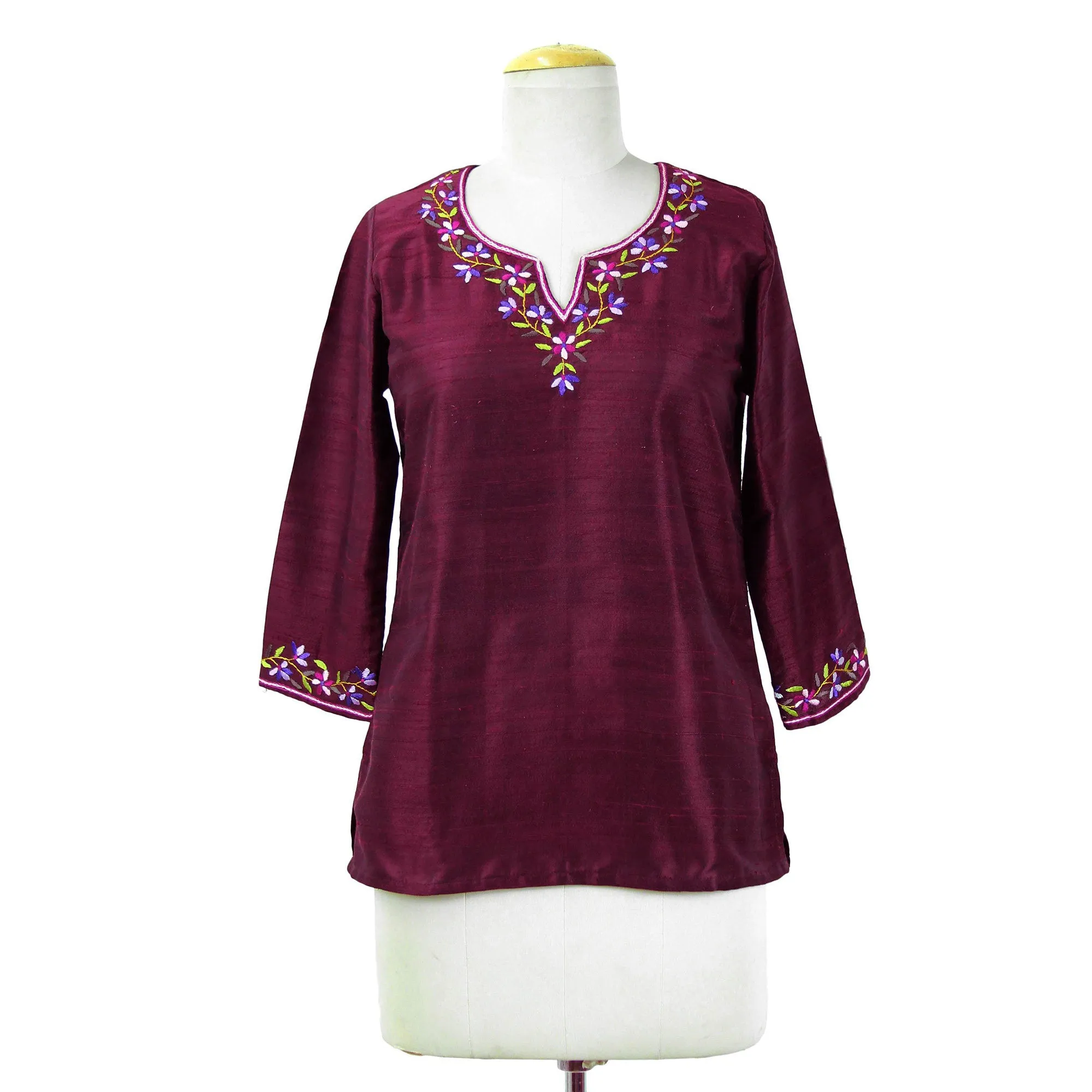 Classy Wine Multicolor Silk Tunic