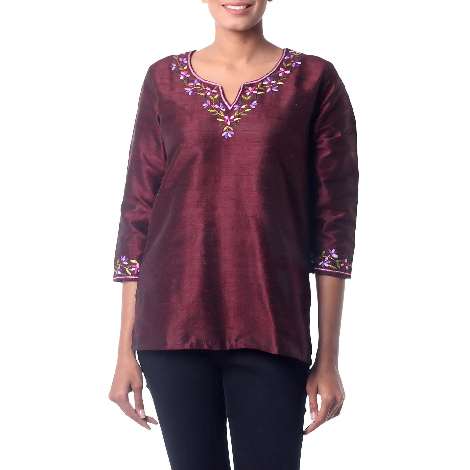 Classy Wine Multicolor Silk Tunic