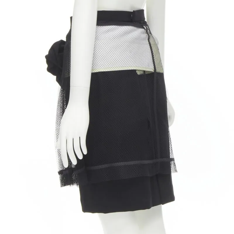 COMME DES GARCONS 2004 black XL bow buckle layered pleated net mesh skirt M