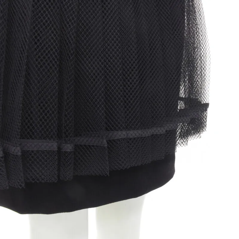 COMME DES GARCONS 2004 black XL bow buckle layered pleated net mesh skirt M