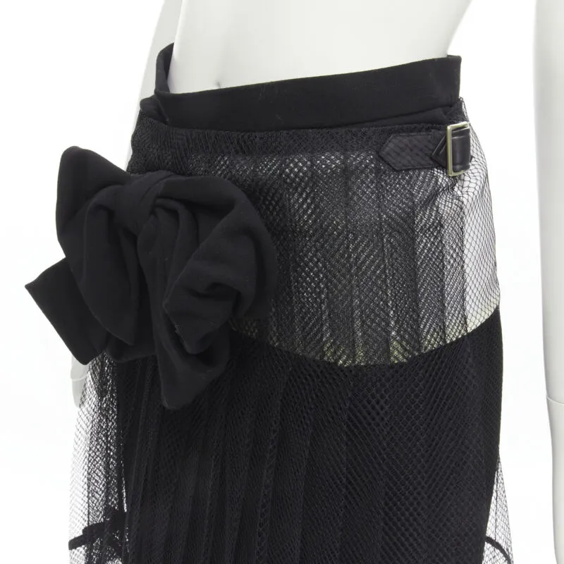 COMME DES GARCONS 2004 black XL bow buckle layered pleated net mesh skirt M